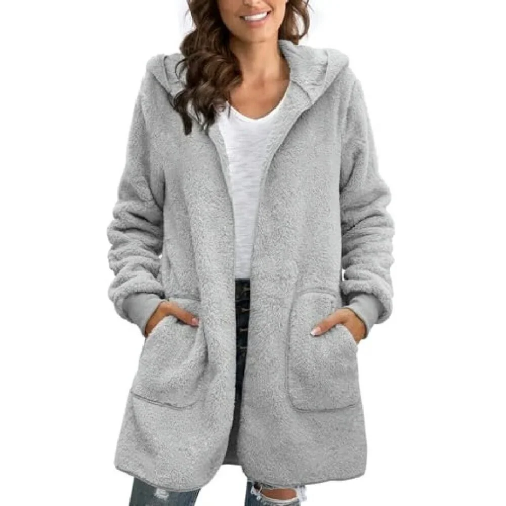 Oversized Sherpa Fleece Jacket Long Cardigan with Pockets Plus Size